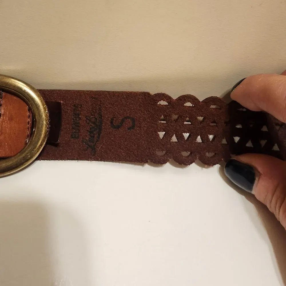 New Lucky Brand Brown Leather Open-weave Belt Sz.S (Adjustable to 38